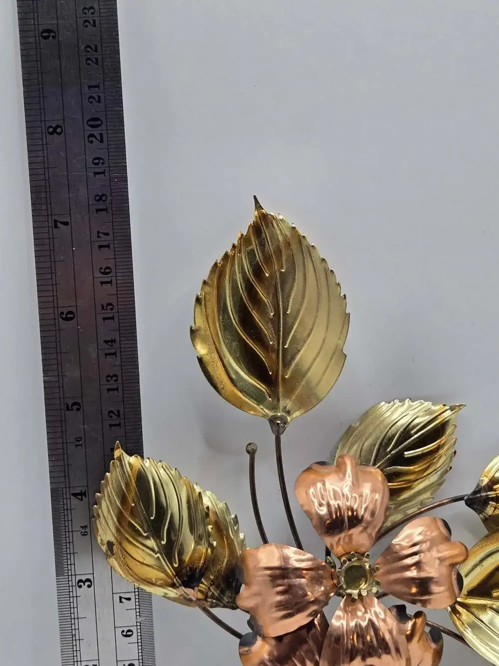 Vintage Mid-Century Modern Mixed Metal Brass and Copper Floral Wall Art Set